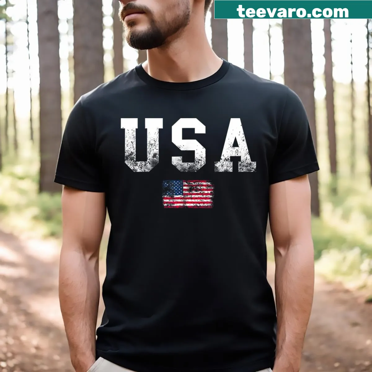 American flag design for 4th of July T-shirt for men — on a men's t-shirt