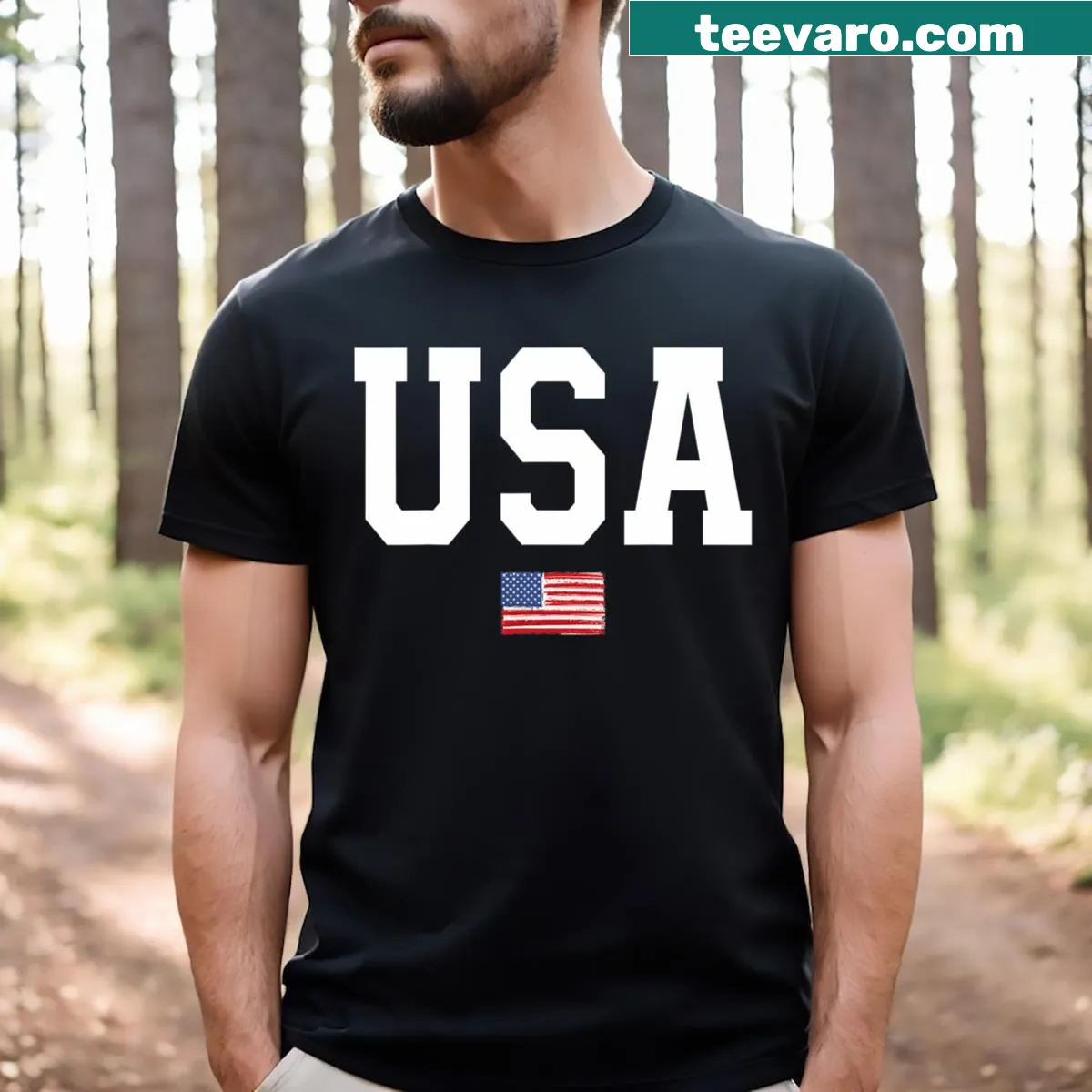 Patriotic T-shirt featuring the American flag — on a men's t-shirt