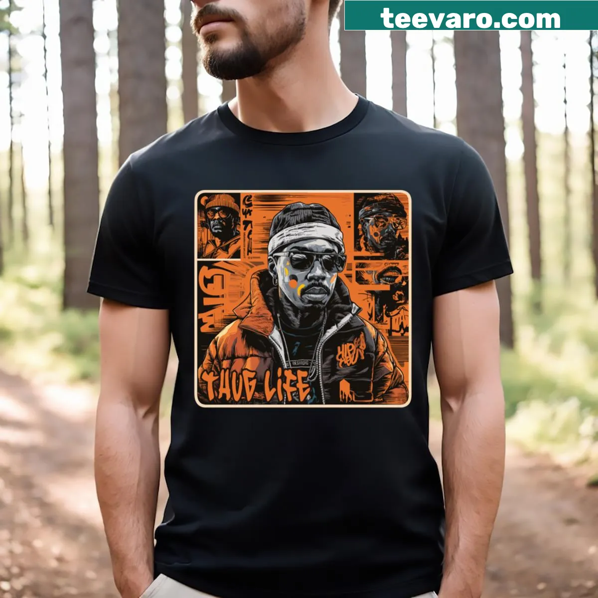 Humorous thug life typography graphic on a t-shirt — on a men's t-shirt