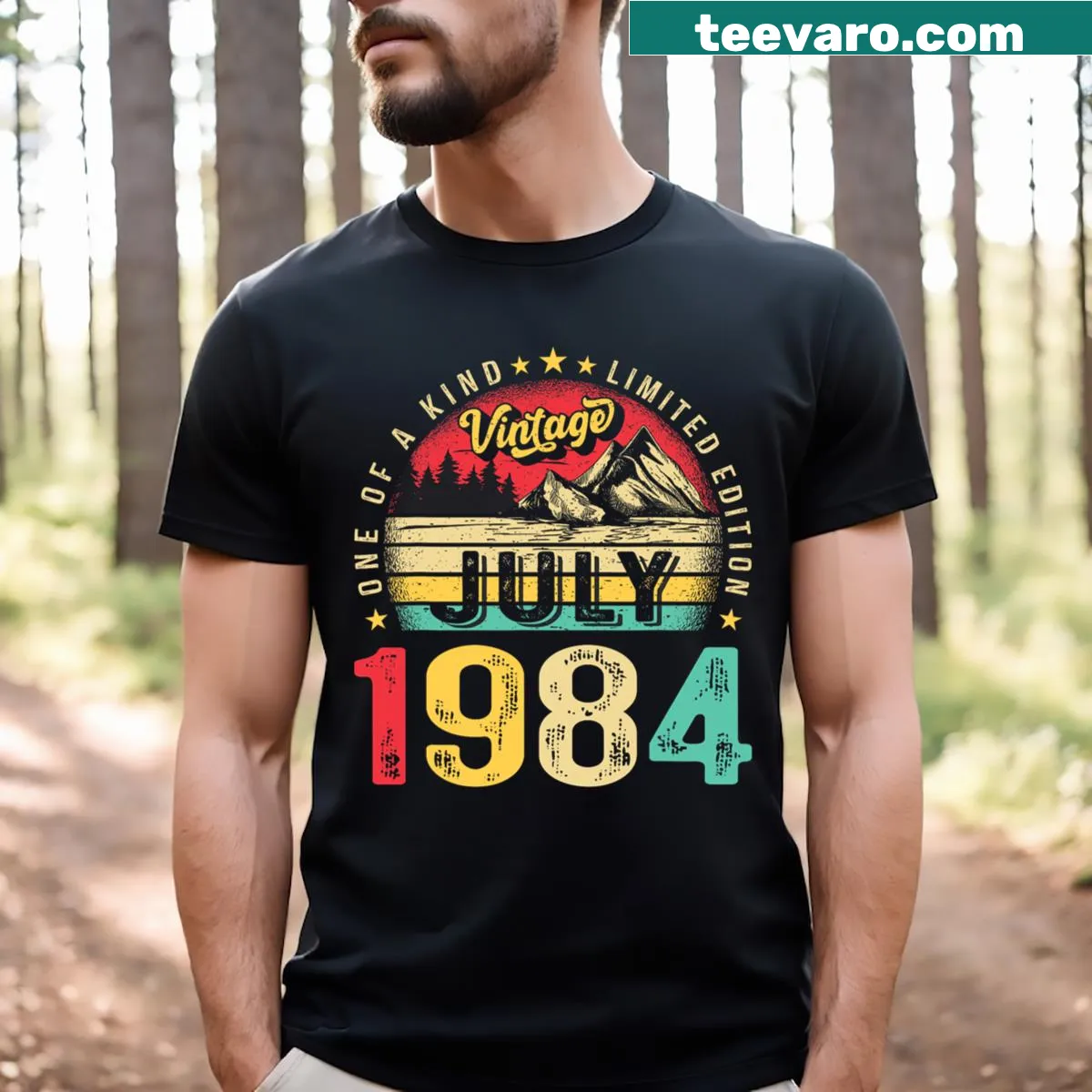 Vintage July 1984 birthday T-shirt for men — on a men's t-shirt
