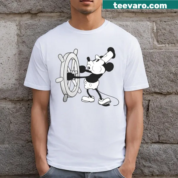 Vintage cartoon T-shirt featuring mouse sailor at the steering wheel.
