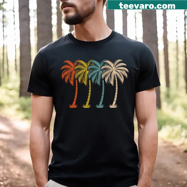 Retro summer t-shirt featuring a cheerful palm tree design