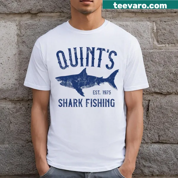 Retro T-shirt with a shark fishing graphic from 1975