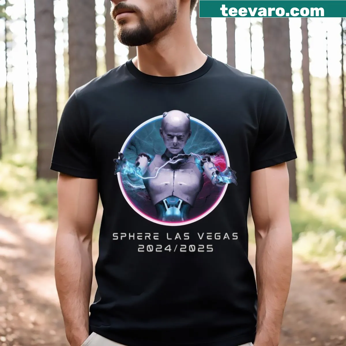 Playful Las Vegas t-shirt celebrating Anyma Sphere — on a men's t-shirt
