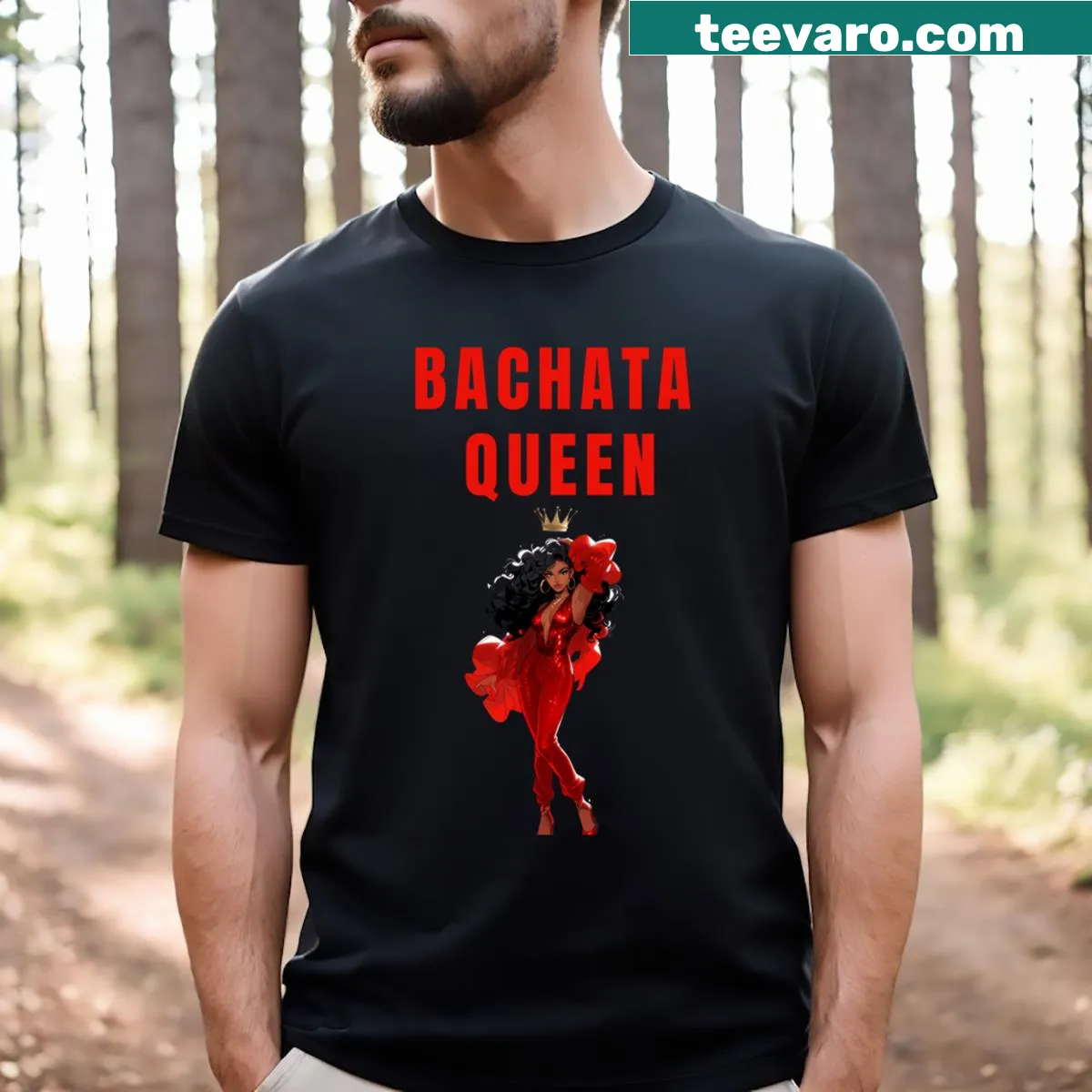 T-shirt celebrating bachata dance with bold typography for dance lovers. — on a men's t-shirt