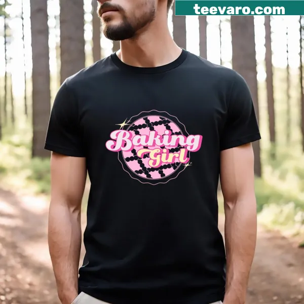 Cute baking girl graphic on a vintage-style t-shirt