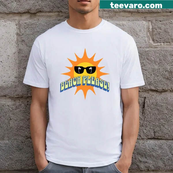 Cheeky 'Beach Please!' summer-themed t-shirt with cartoon design