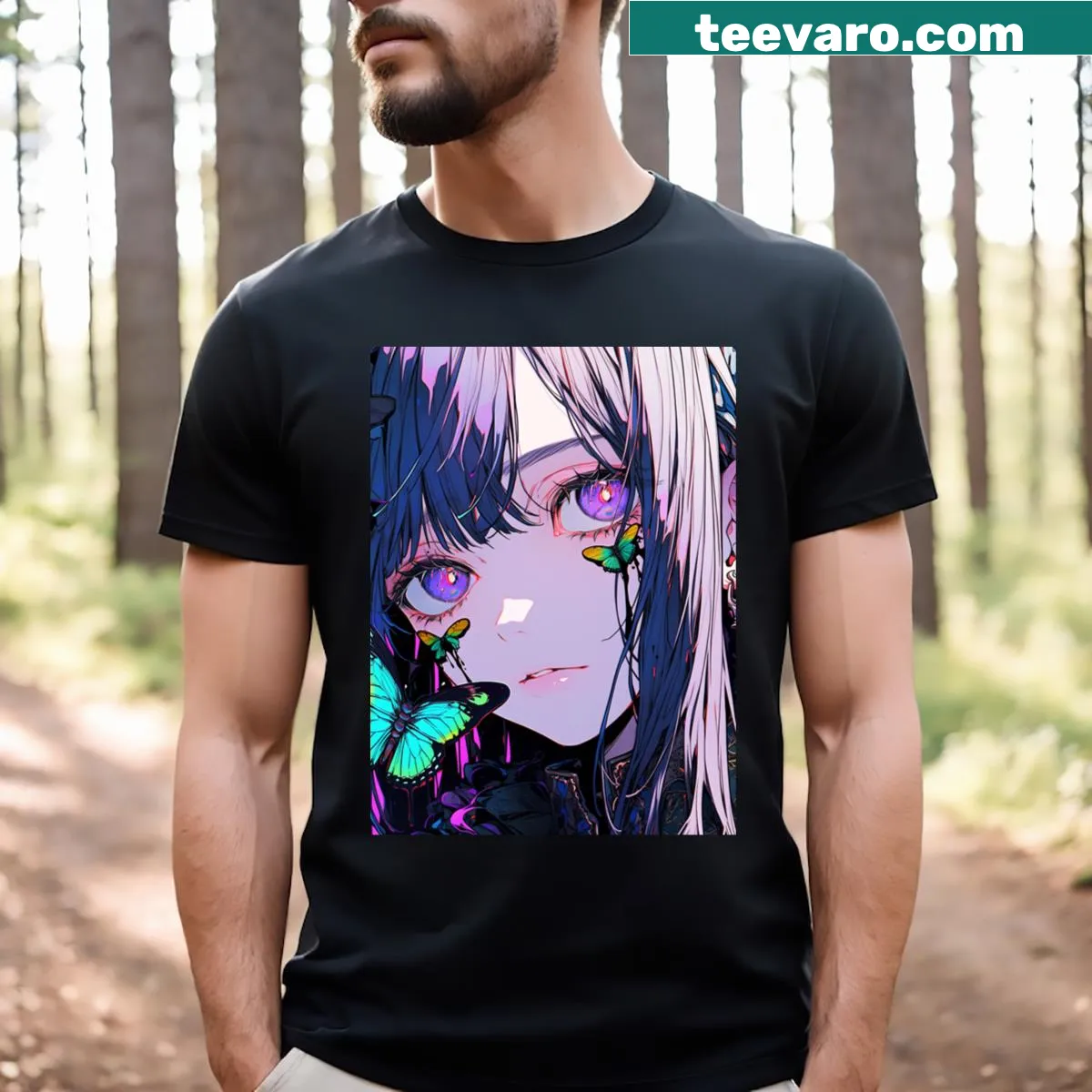 Anime girl illustration T-shirt showcasing beautiful artwork — on a men's t-shirt