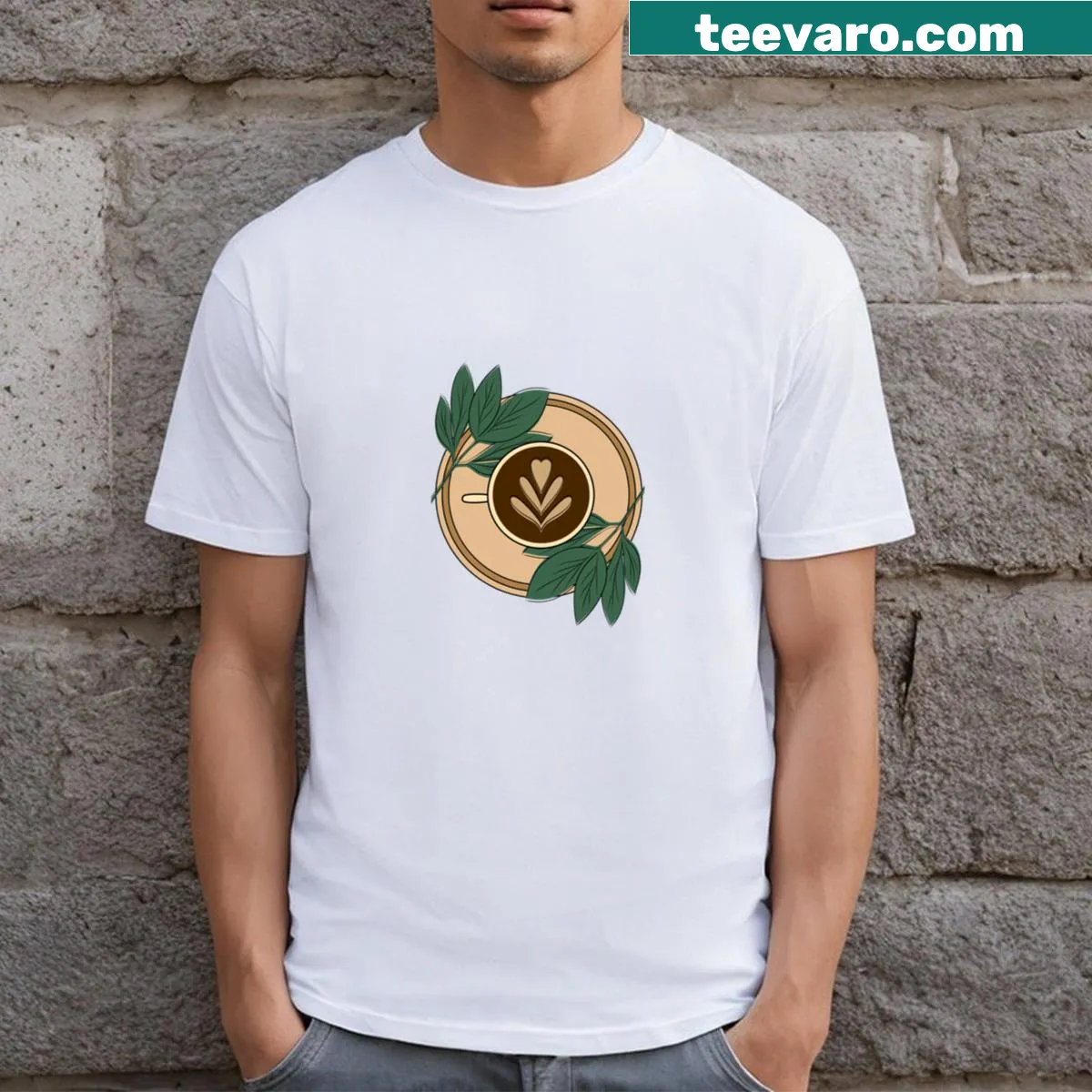 Stylish Cappuccino text design on a t-shirt — on a men's t-shirt