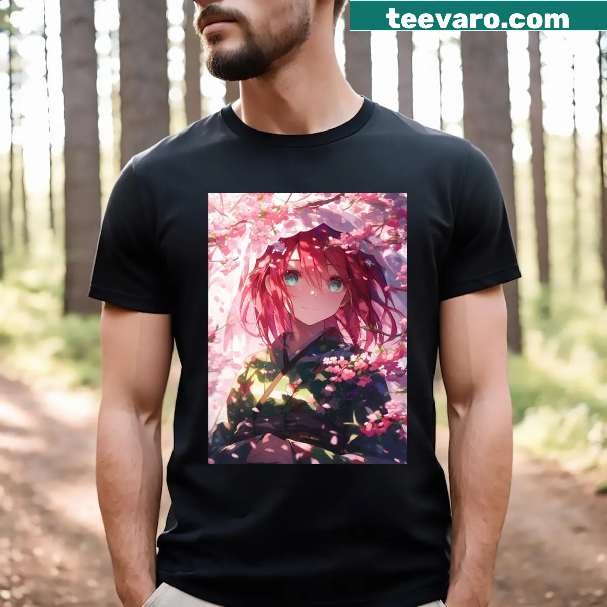 Chise Hatori anime girl t-shirt featuring serene sakura bride illustration — on a men's t-shirt