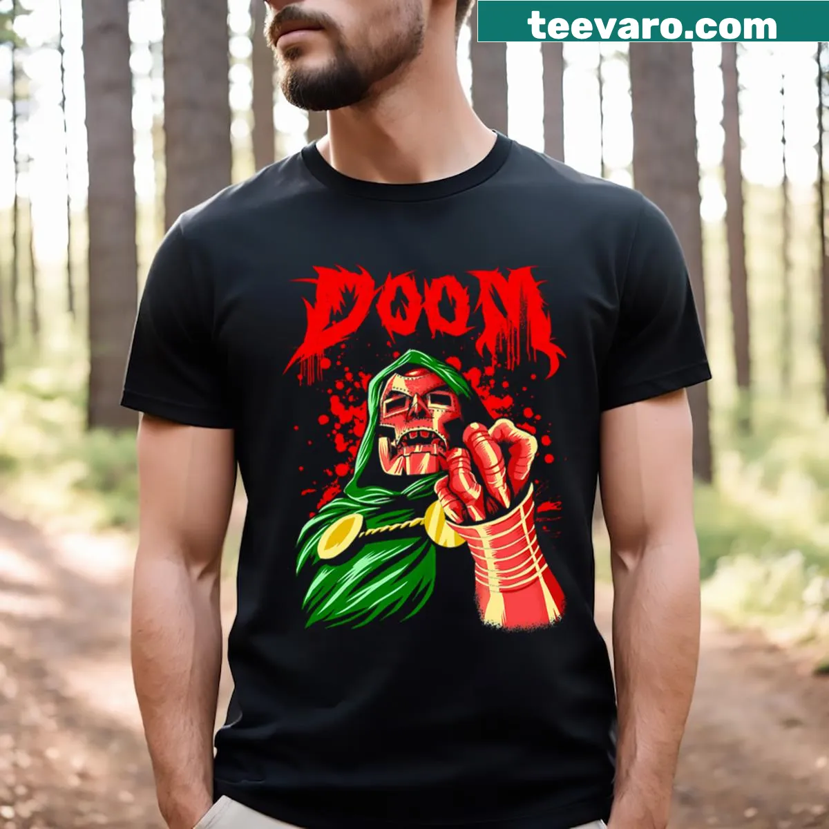 Vintage-style superhero comic logo t-shirt with playful design — on a men's t-shirt