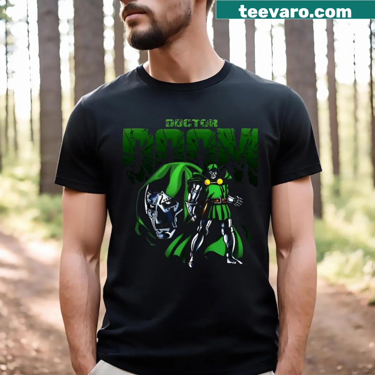 Vintage superhero movie logo t-shirt — on a men's t-shirt