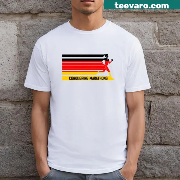 Marathon-themed t-shirt for women with Germany flag design