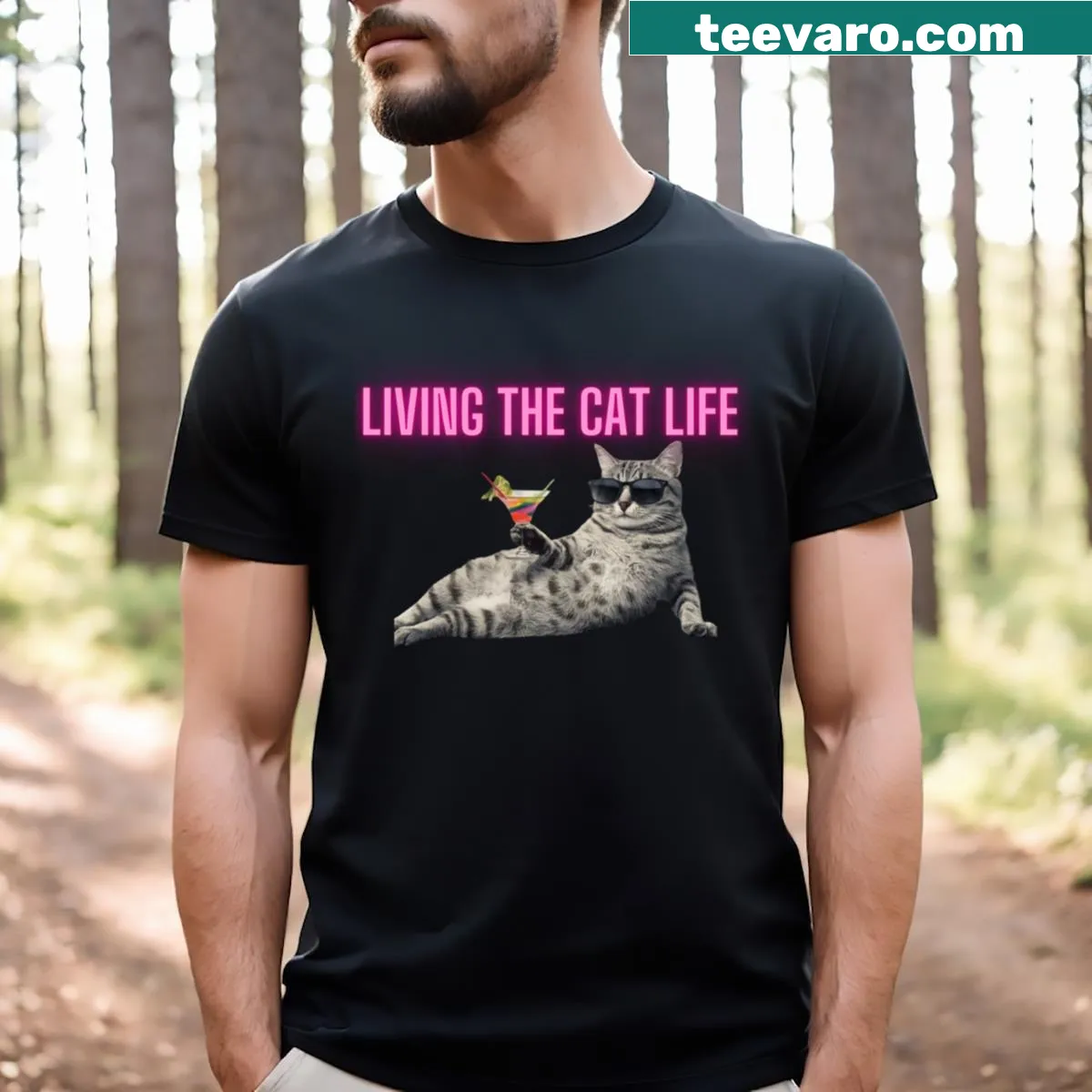 Cute cat illustration t-shirt with a fun mood theme — on a men's t-shirt