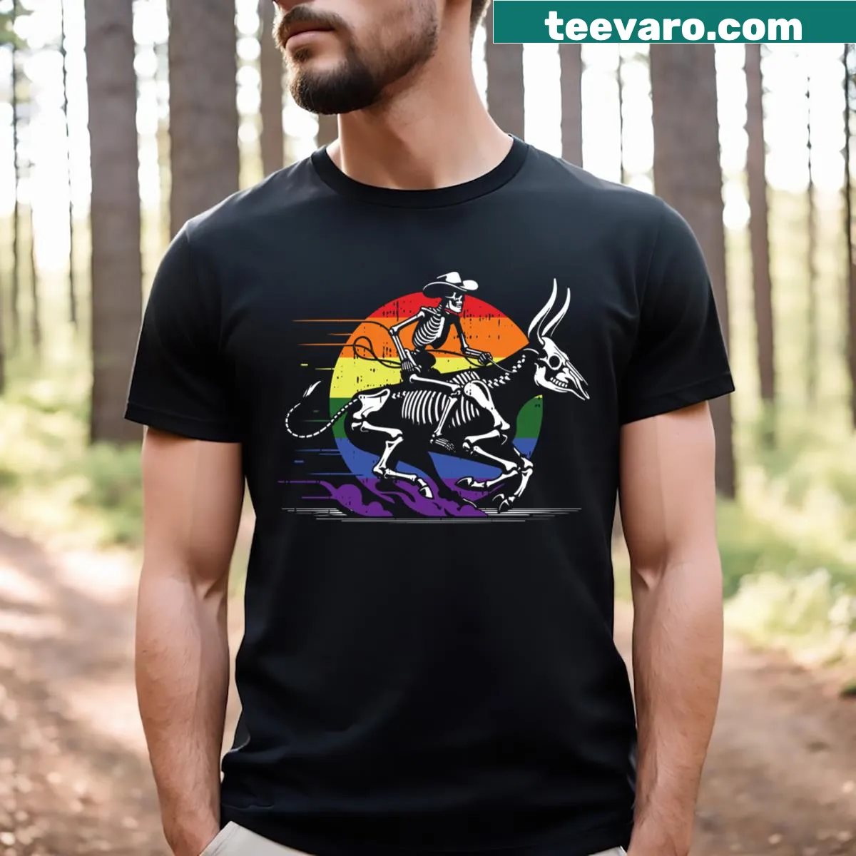 Cowboy graphic with LGBT pride flag on t-shirt — on a men's t-shirt