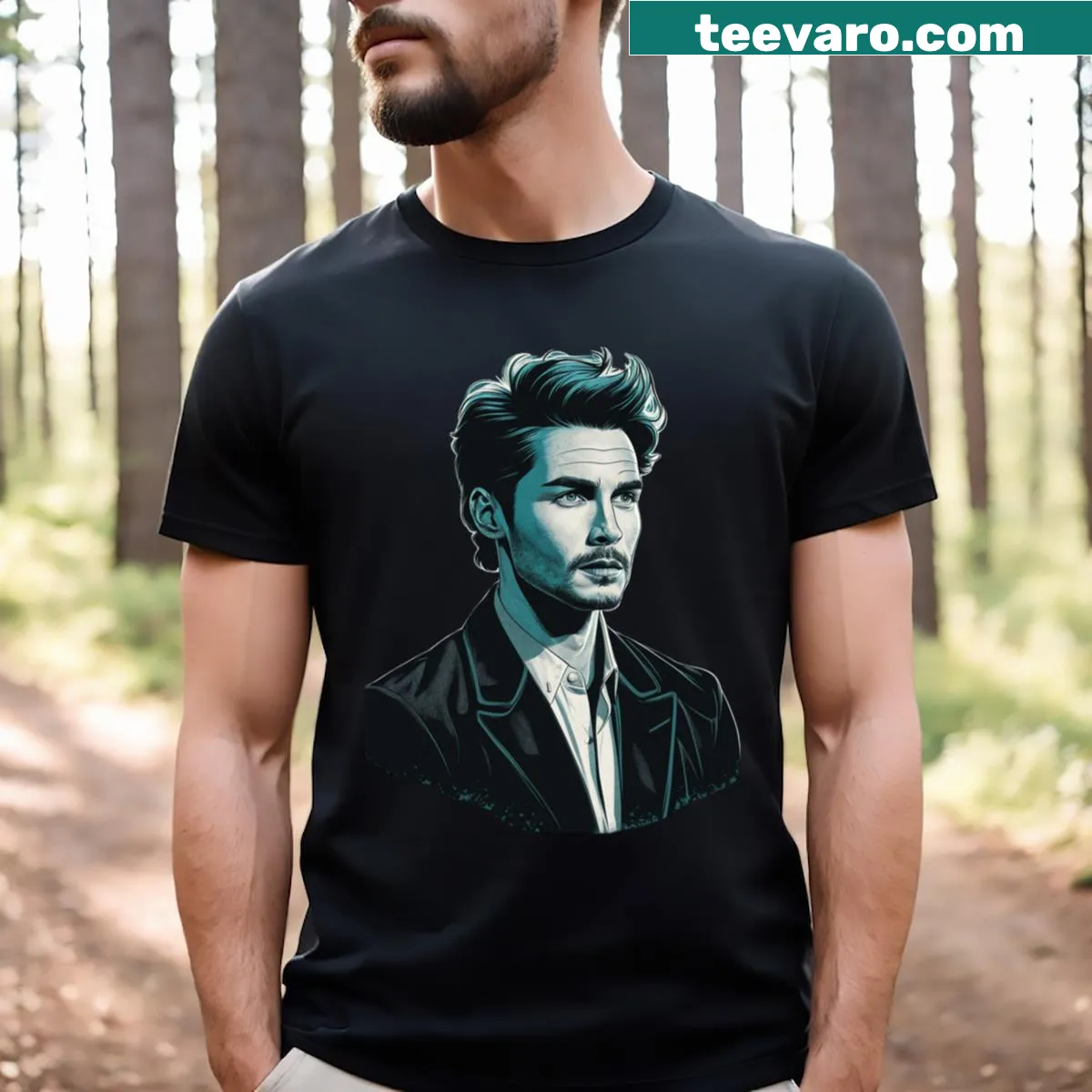 T-shirt featuring an artistic illustration of Dane Dehaan — on a men's t-shirt