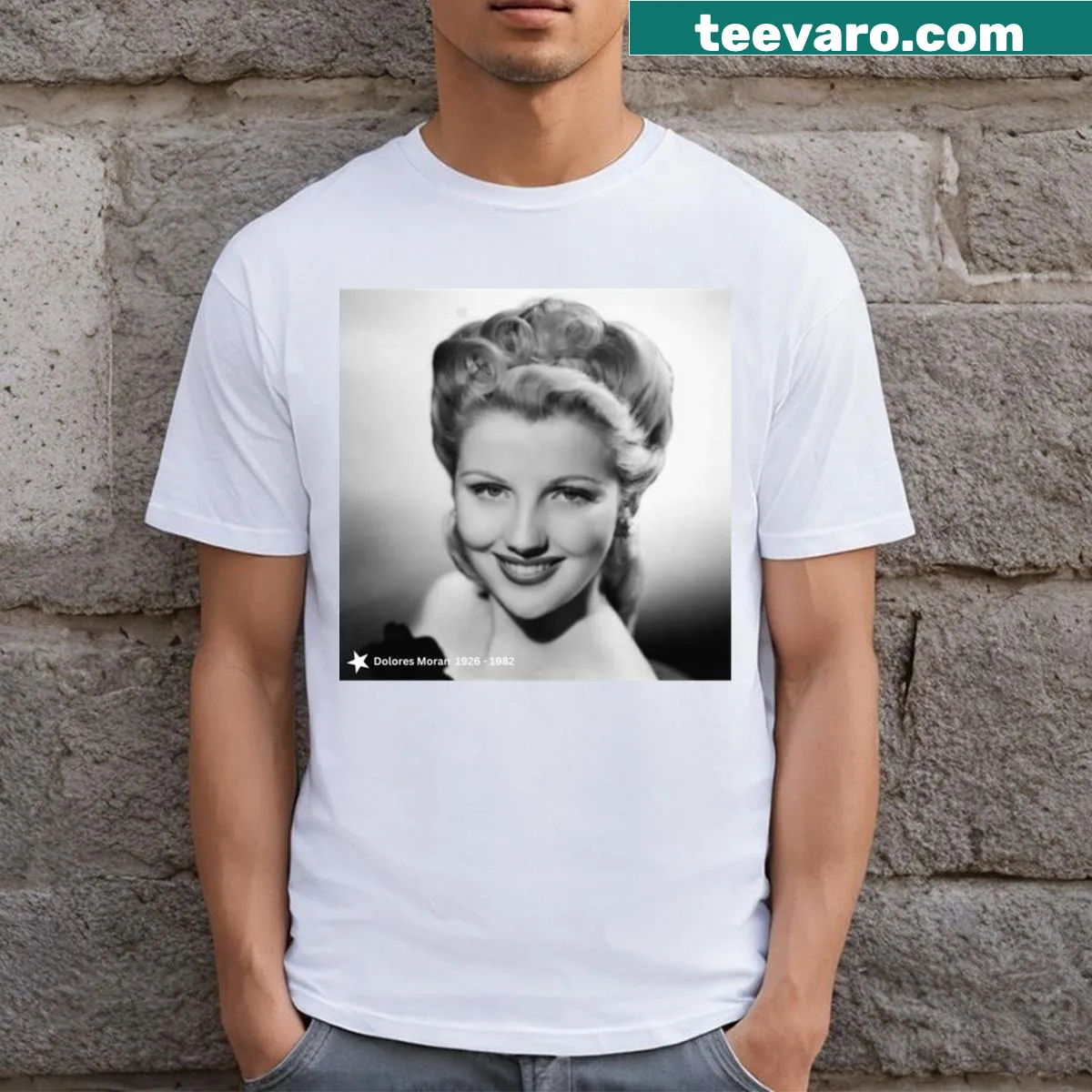 T-shirt honoring actress Dolores Moran and her films — on a men's t-shirt