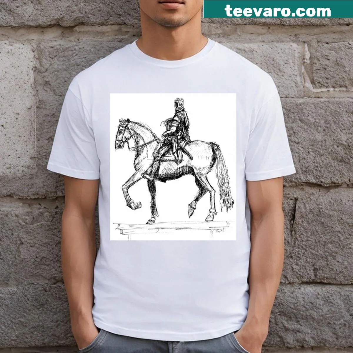 Illustrated t-shirt of the Equestrian Monument of Ferdinando I — on a men's t-shirt