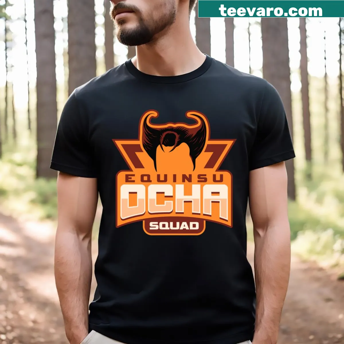 Cartoon design t-shirt for kids featuring Equinsu Ocha Squad — on a men's t-shirt