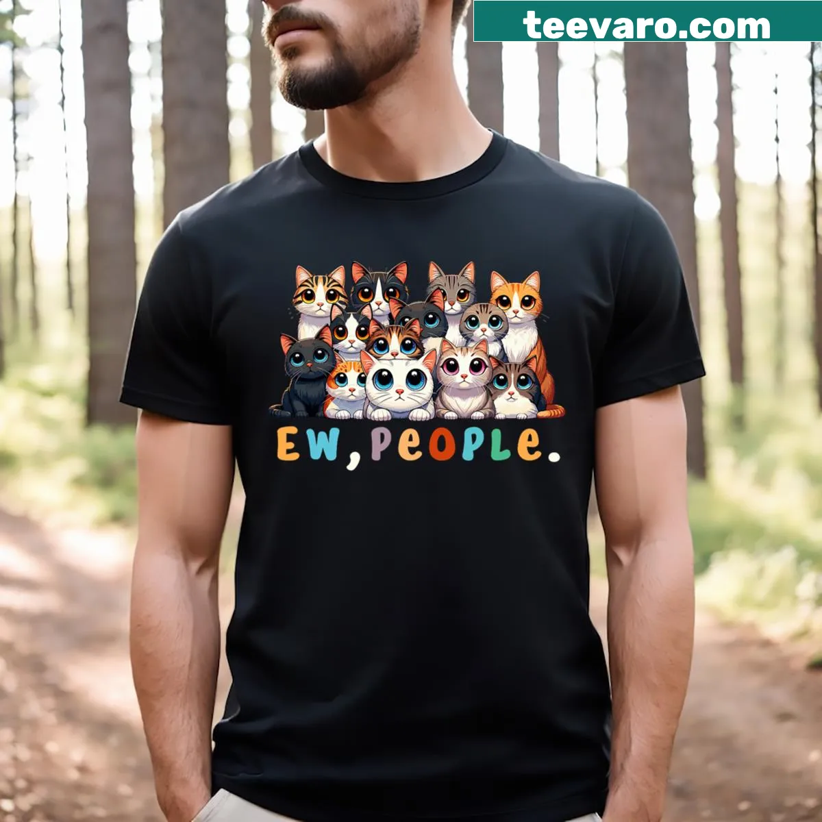 Funny cartoon cat design T-shirt with humorous slogan — on a men's t-shirt