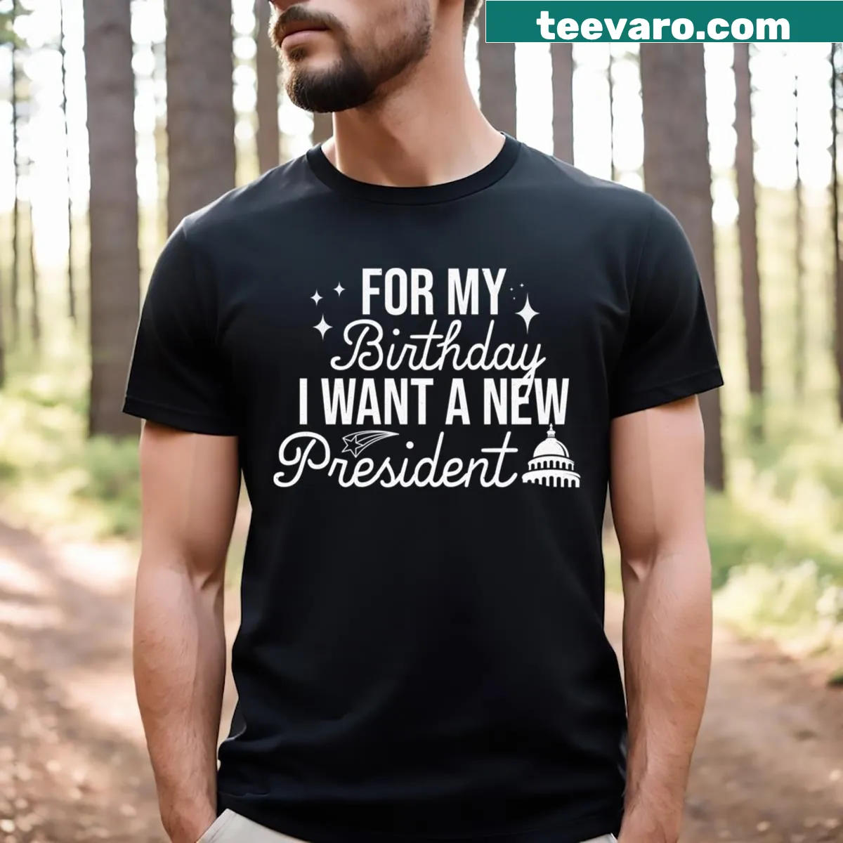 Playful t-shirt with humorous political statement — on a men's t-shirt