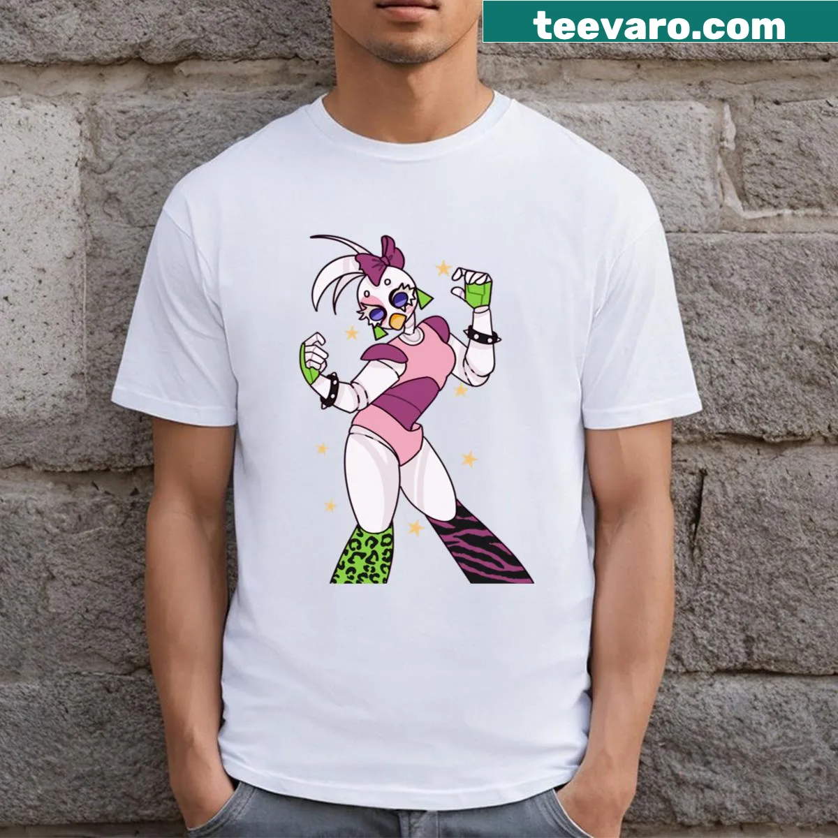 Cartoon Glamrock Chica T-shirt design — on a men's t-shirt
