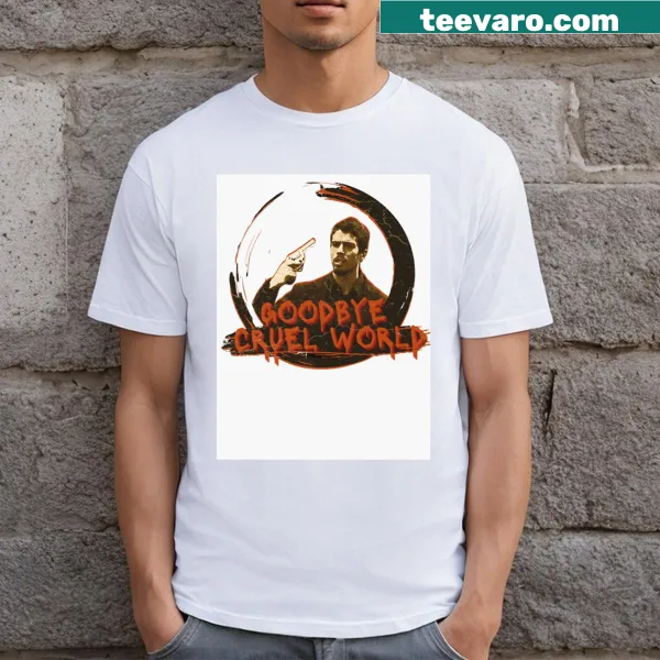 Goodbye Cruel World Johnny Quid T-shirt with bold lettering