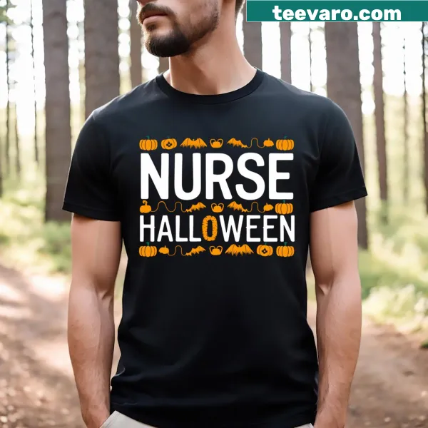 Halloween Nurse Boo Crew t-shirt featuring playful typography