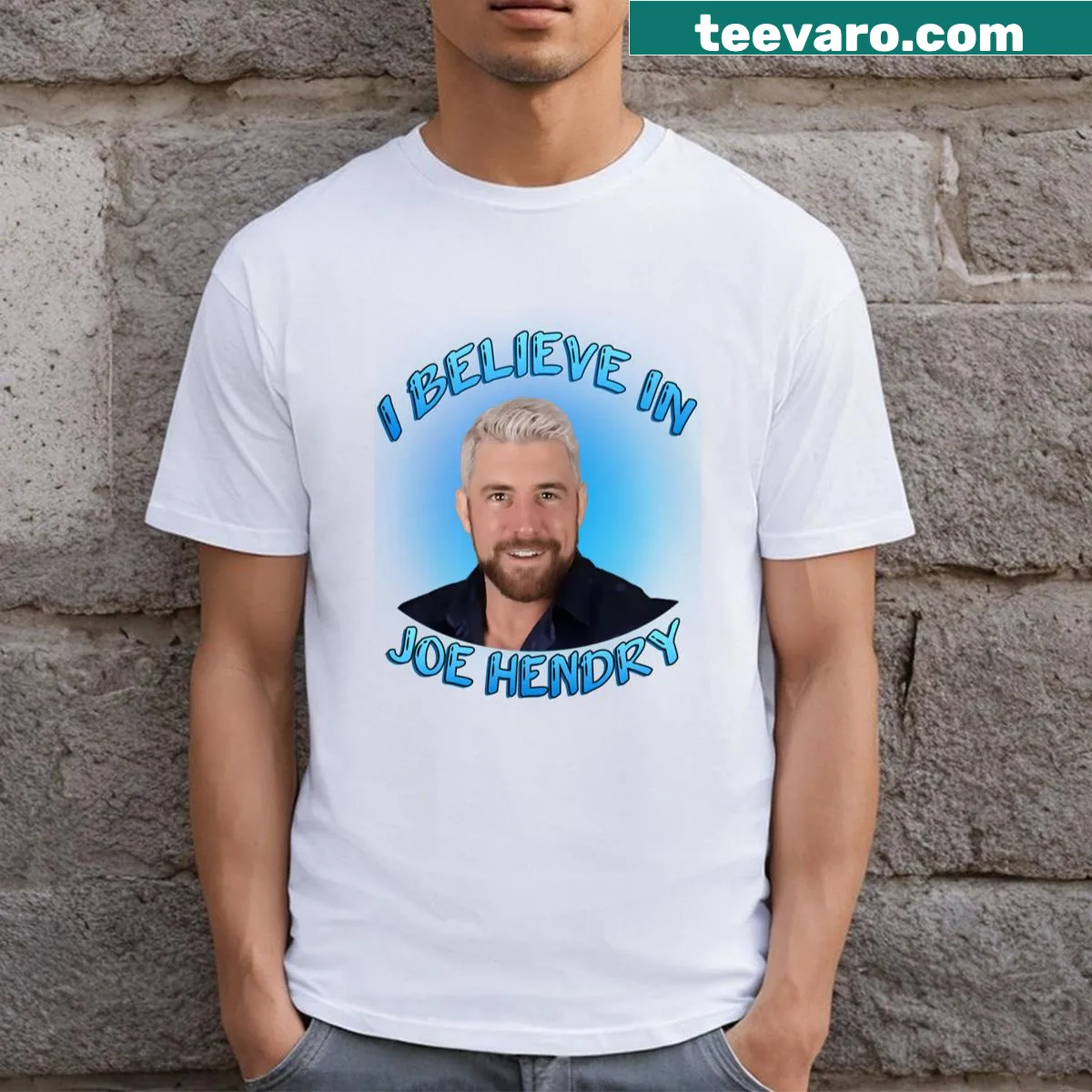 Essential T-shirt declaring belief in Joe Hendry — on a men's t-shirt