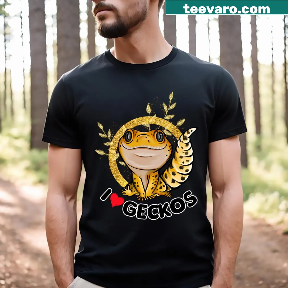 Cute leopard gecko illustration on T-shirt — on a men's t-shirt