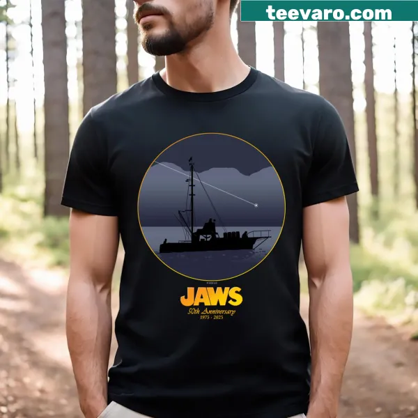 Jaws 50th Anniversary T-shirt featuring shooting star graphic