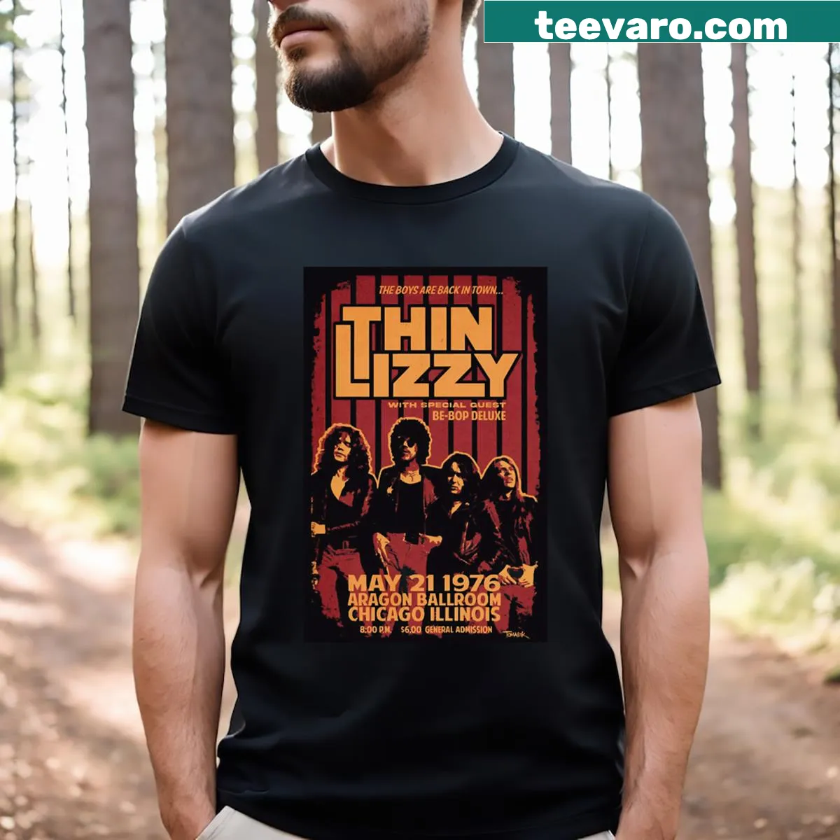 Vintage-style band concert T-shirt with distressed logo — on a men's t-shirt