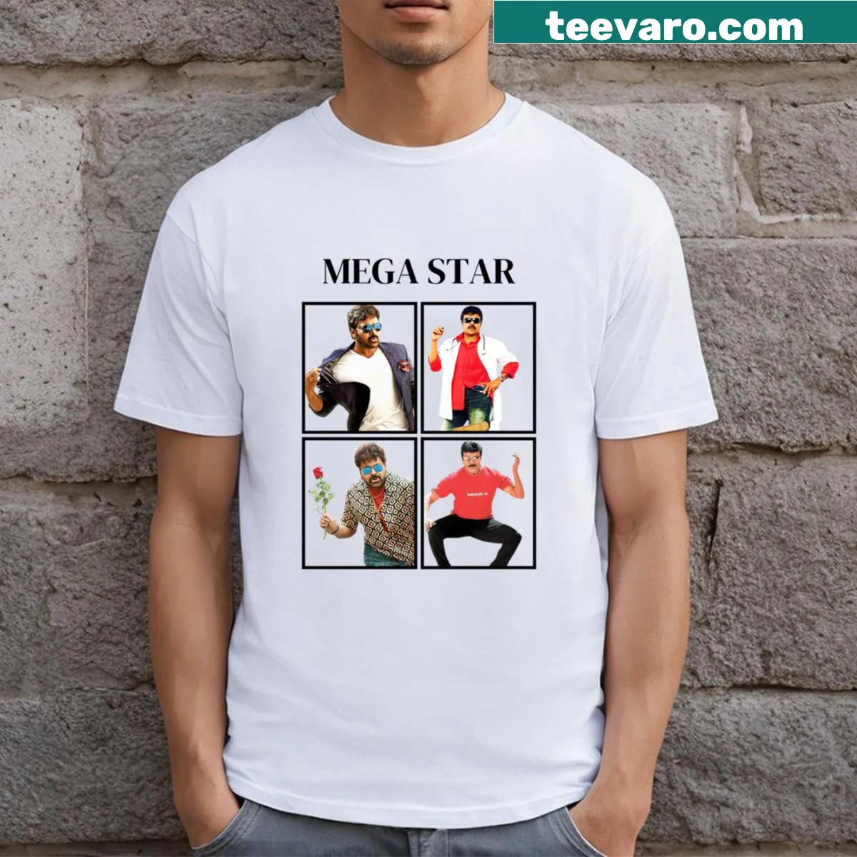T-shirt featuring an illustration of Chiranjeevi, a Telugu actor — on a men's t-shirt