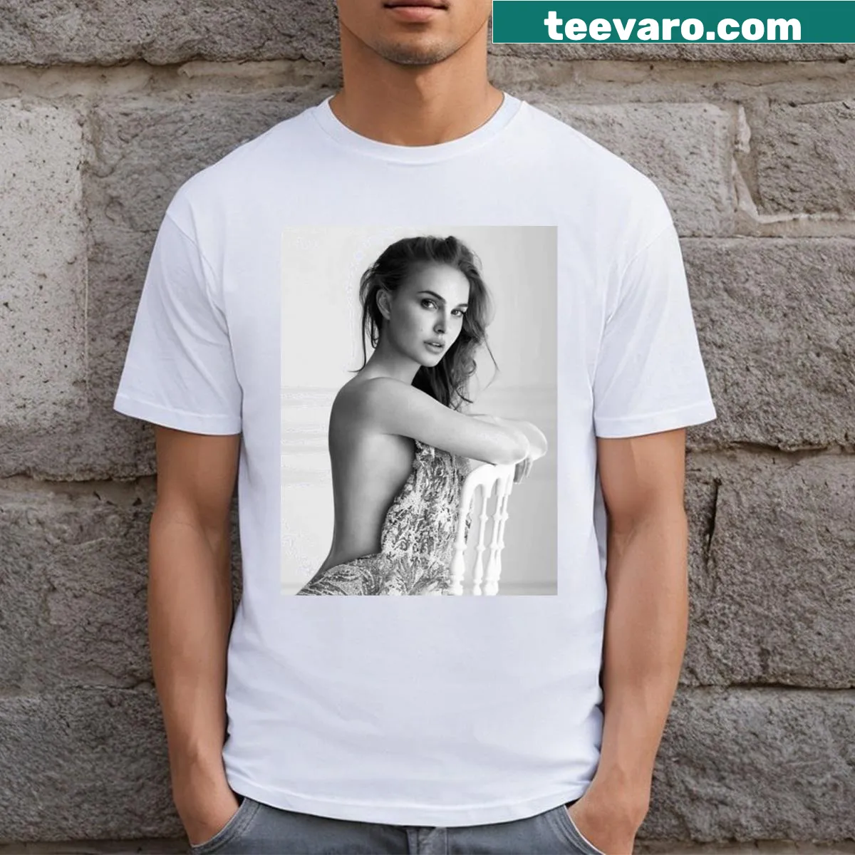 Illustrative t-shirt featuring Natalie Portman — on a men's t-shirt