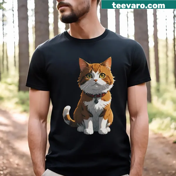 Anime-style T-shirt featuring a cute orange cat illustration.