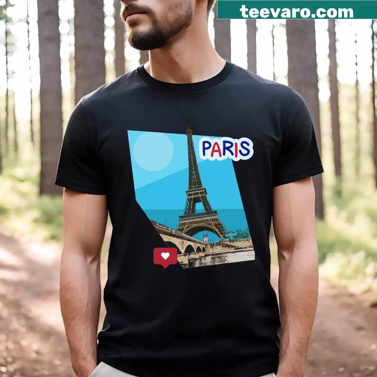 Funny Eiffel Tower graphic with playful text on a T-shirt — on a men's t-shirt