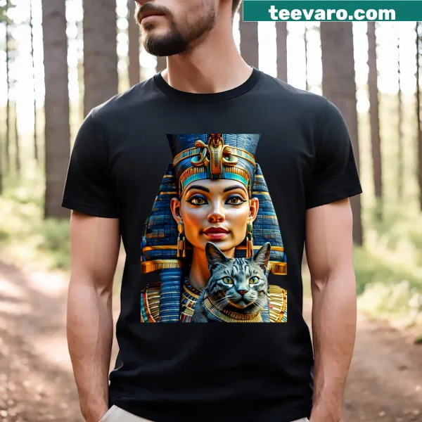 Illustrated T-shirt of Queen Nefertiti with her cat