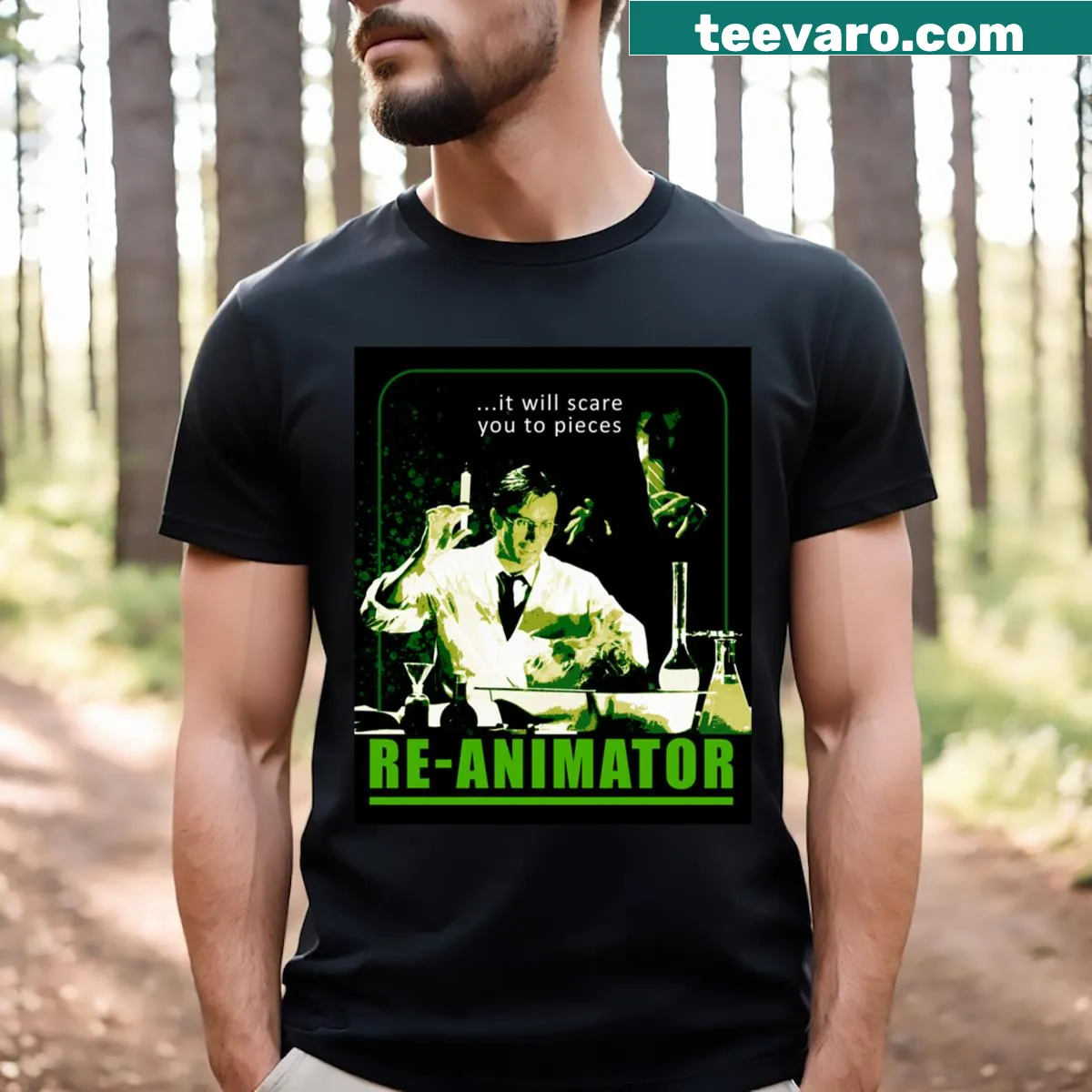 Horror-themed graphic featuring reanimation design on a T-shirt. — on a men's t-shirt