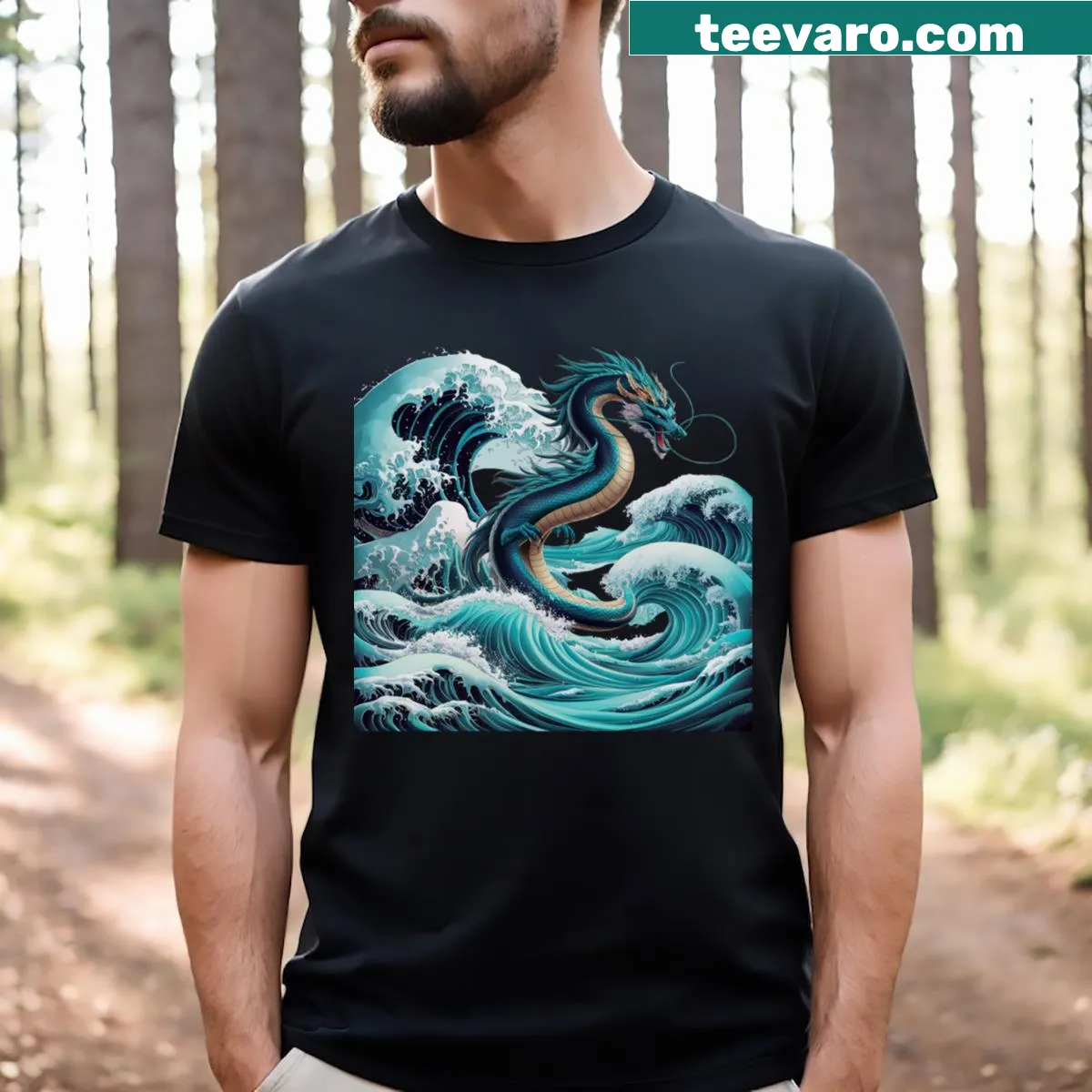 Illustration of Ryujin, the Japanese dragon god, on a t-shirt — on a men's t-shirt