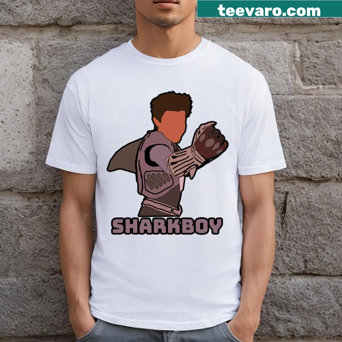 Illustrated T-shirt featuring Sharkboy from Sharkboy and Lava Girl — on a men's t-shirt