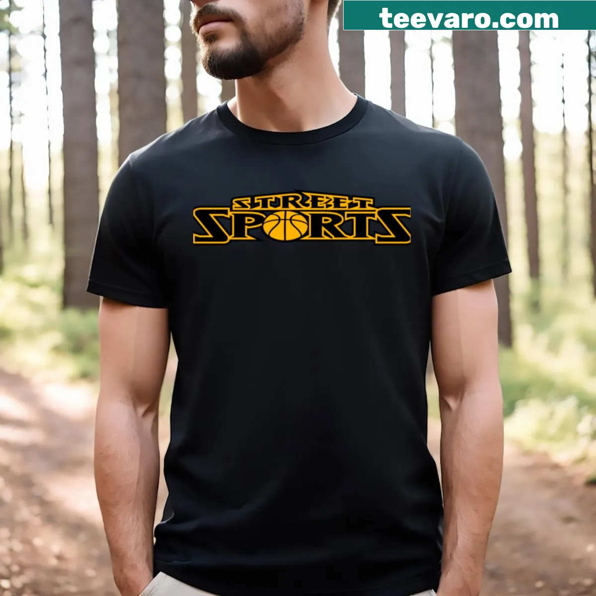 Dynamic street sports graphic featuring figures in action. — on a men's t-shirt