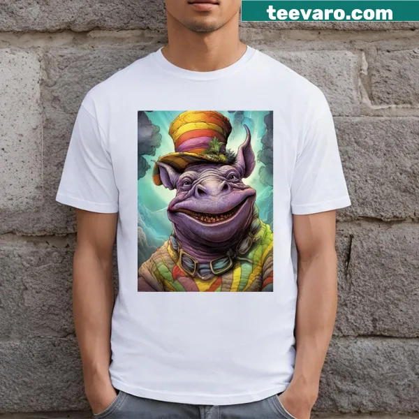 Whimsical rhino graphic T-shirt in artistic design