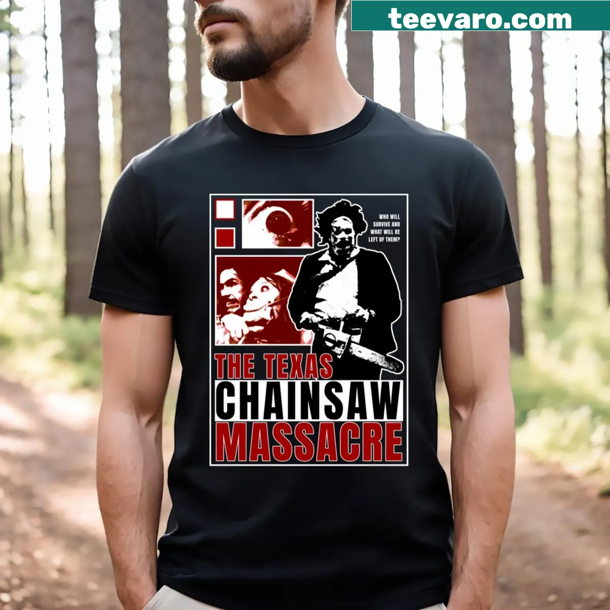 Vintage-style T-shirt inspired by The Texas Chainsaw Massacre — on a men's t-shirt