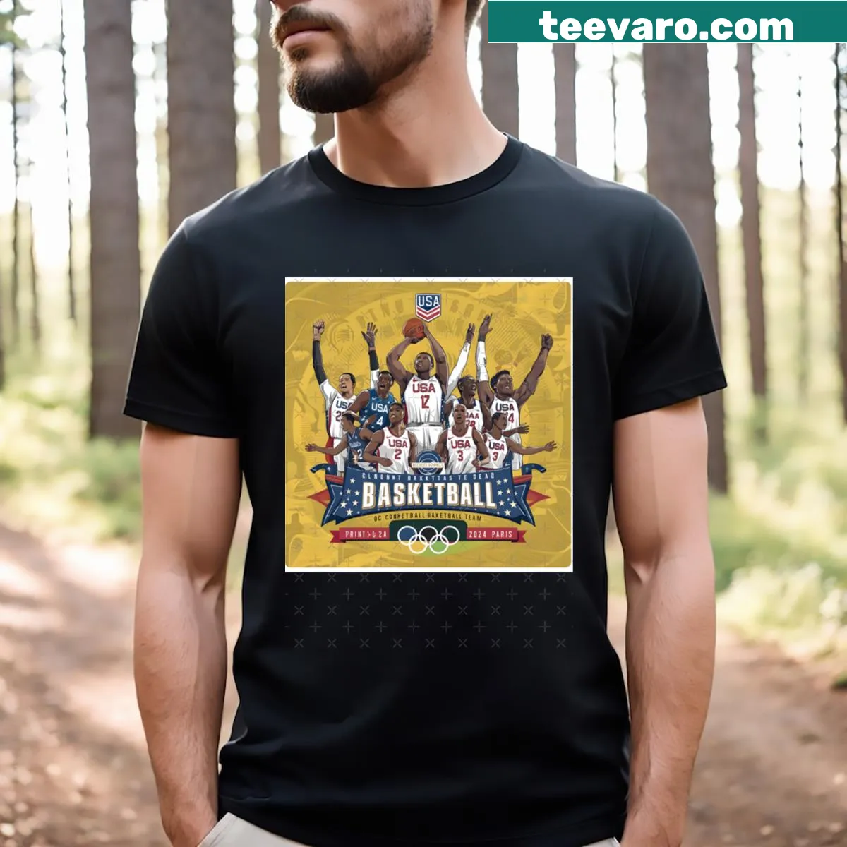 USA Basketball Team illustration with Olympic Gold Medal on T-shirt — on a men's t-shirt