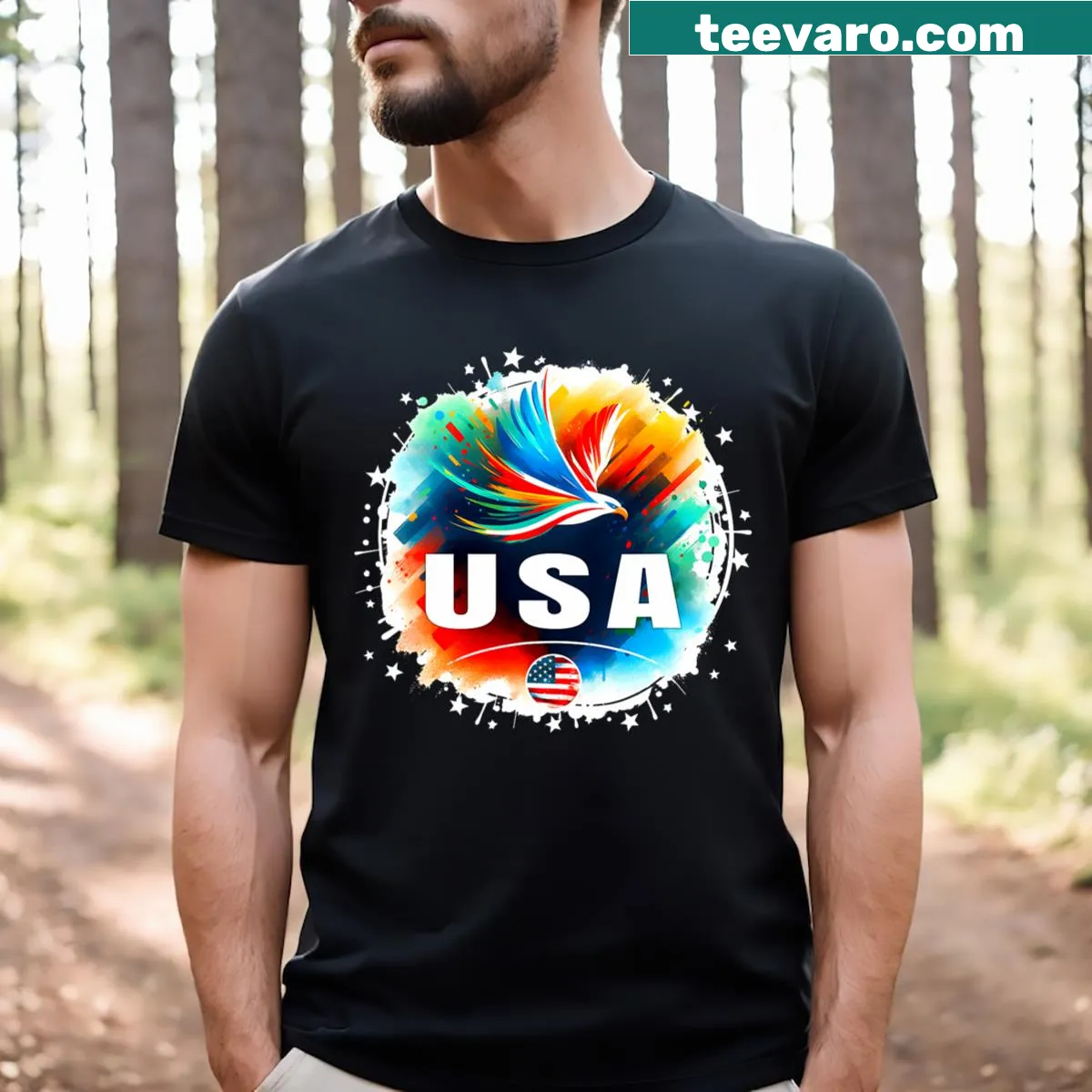 Patriotic USA-themed sports t-shirt — on a men's t-shirt
