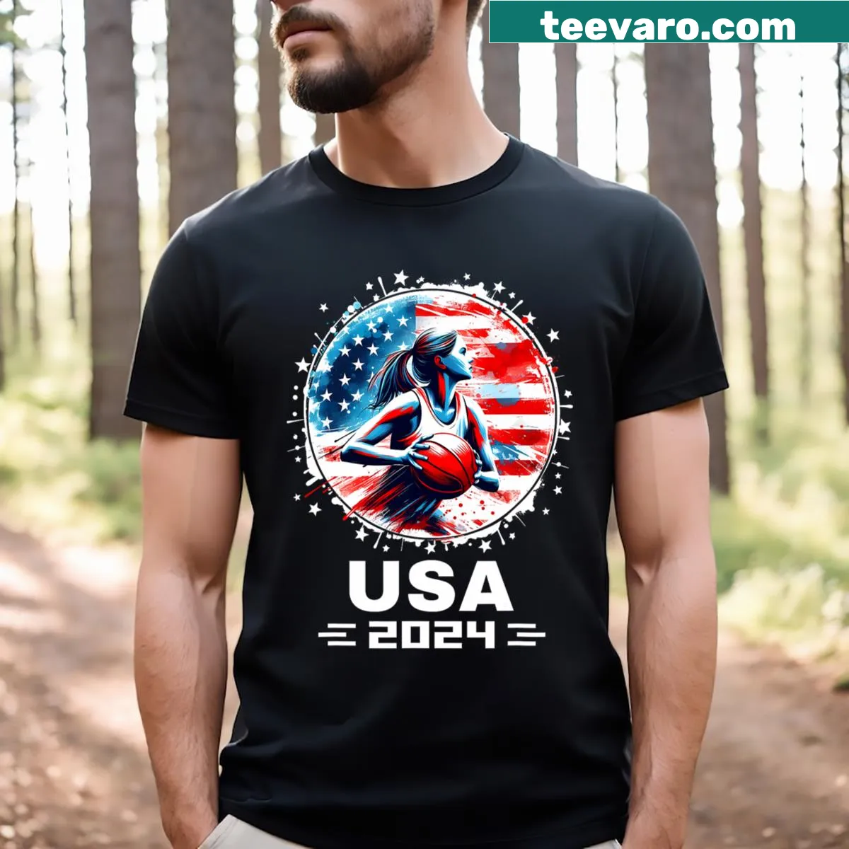USA Team basketball design with American flag on T-shirt — on a men's t-shirt