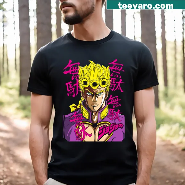 Vintage-style Jojo's Golden Vento t-shirt with retro anime graphics