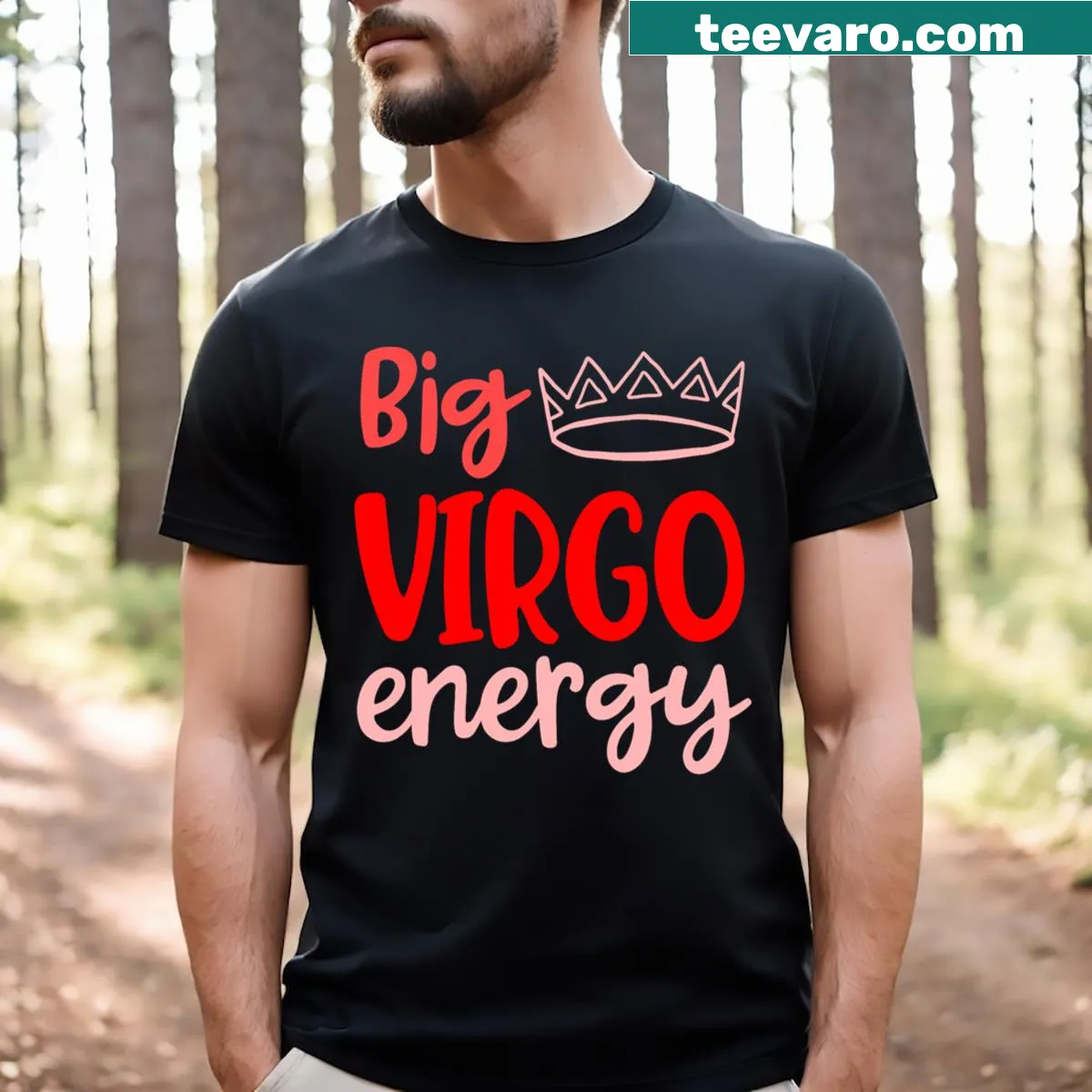 Birthday T-shirt featuring 'Virgo Queen Big Virgo Energy' text — on a men's t-shirt
