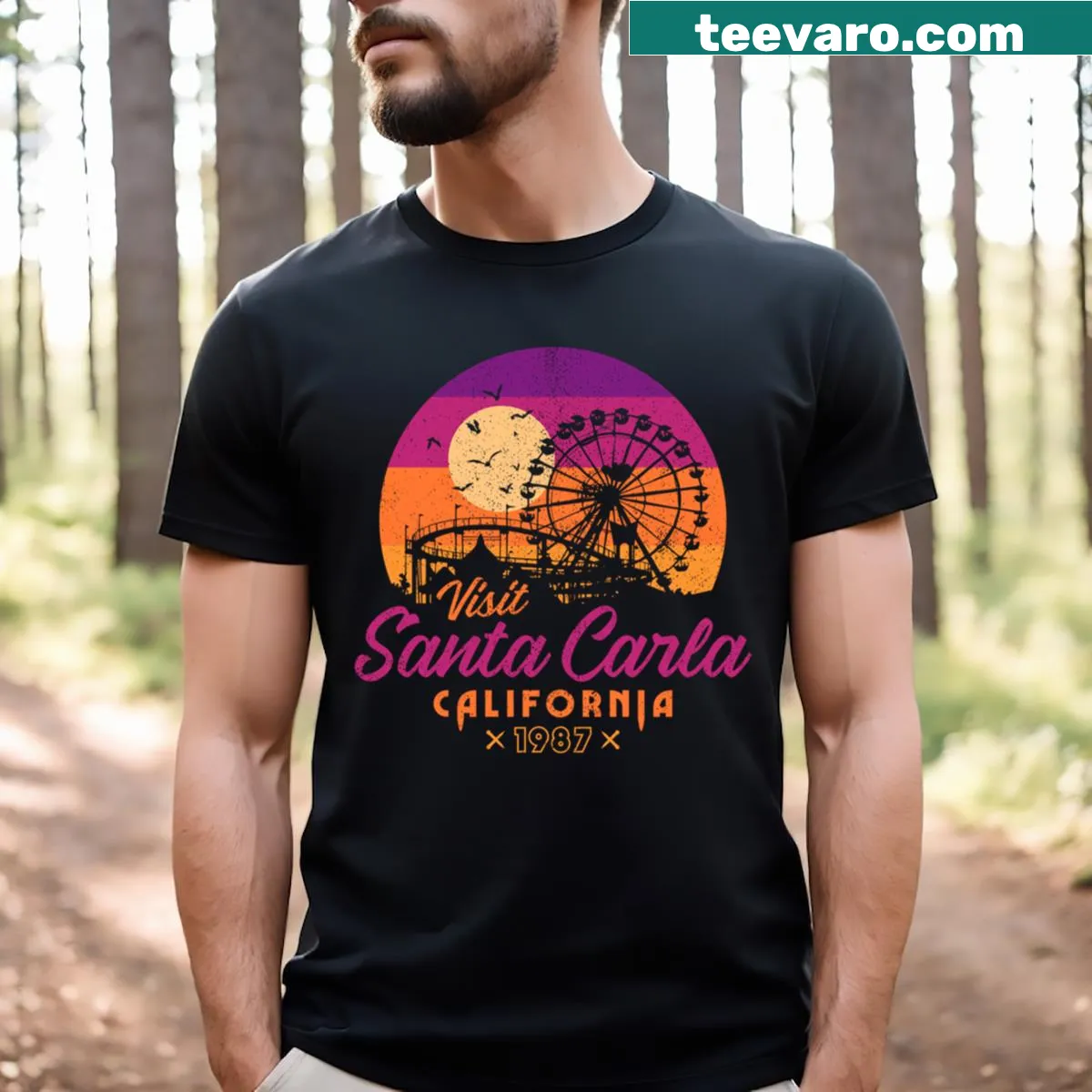 Retro t-shirt celebrating Santa Carla from 1987 — on a men's t-shirt