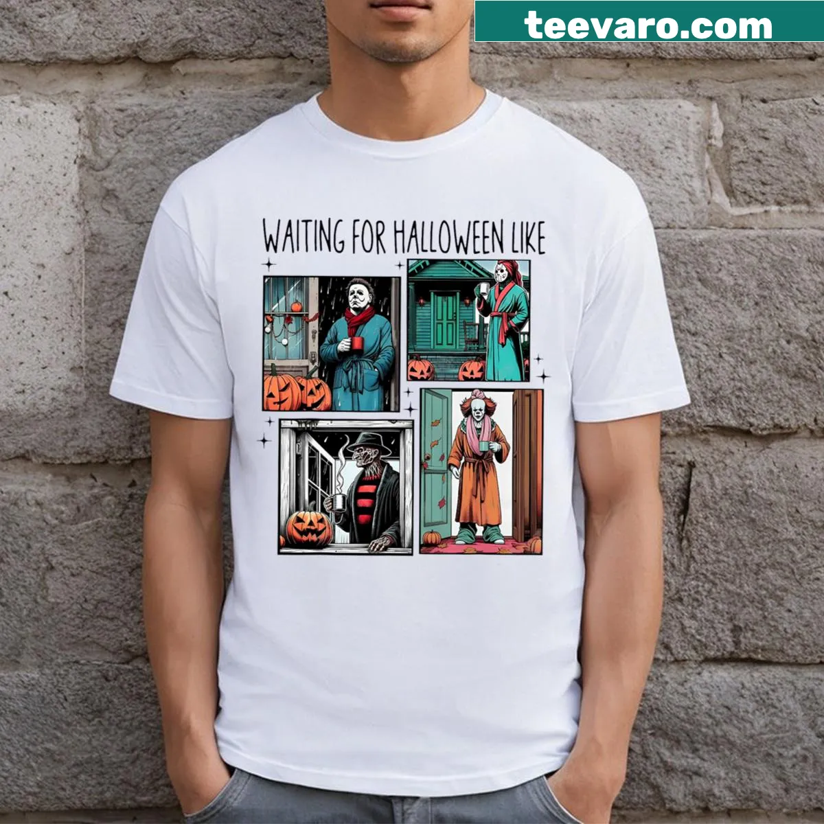 Cartoon Halloween t-shirt for kids anticipating spooky season — on a men's t-shirt